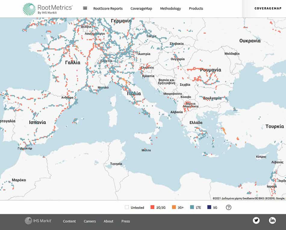 Χάρτης κάλυψης δικτύου 5G στην Ελλάδα και Ευρώπη